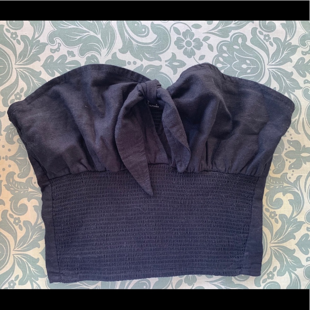 Black tube top with tie up front.